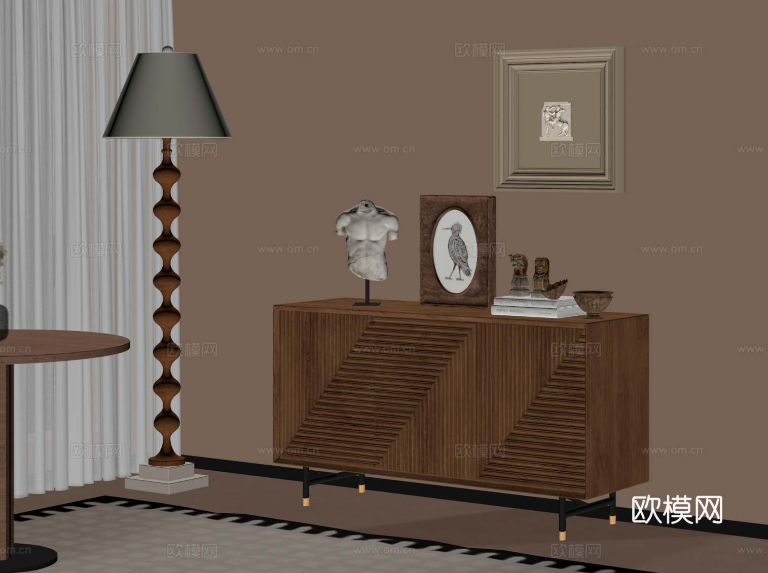 中古风玄关柜 边柜 端景柜su模型