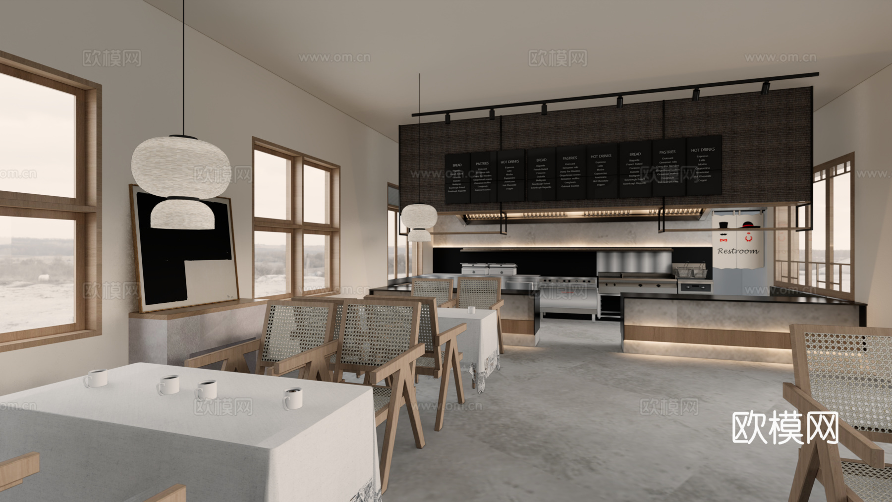 咖啡店 奶茶店 最新全套施工图 效果图合集cad施工图