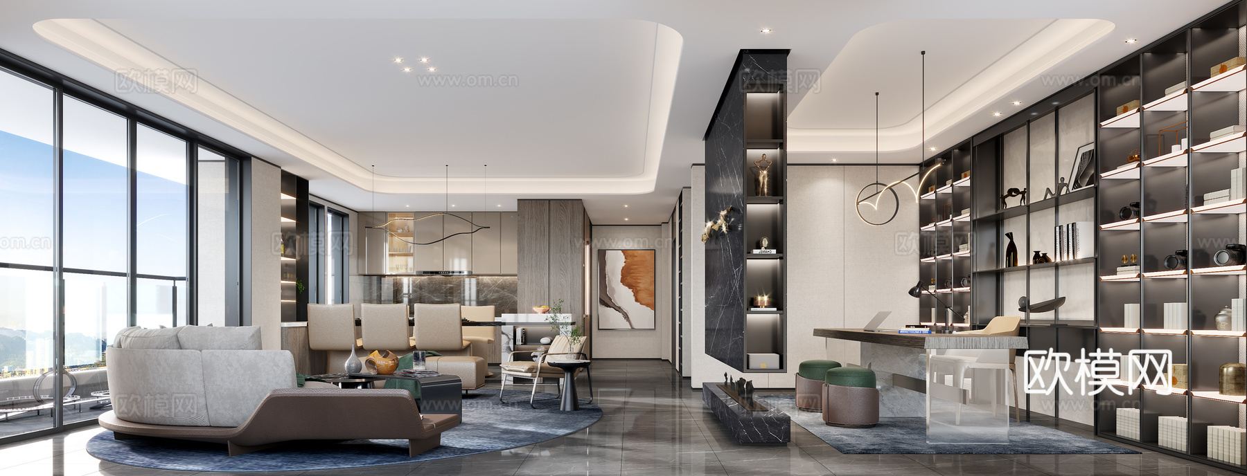 现代客餐厅3d模型下载（渲染图1）