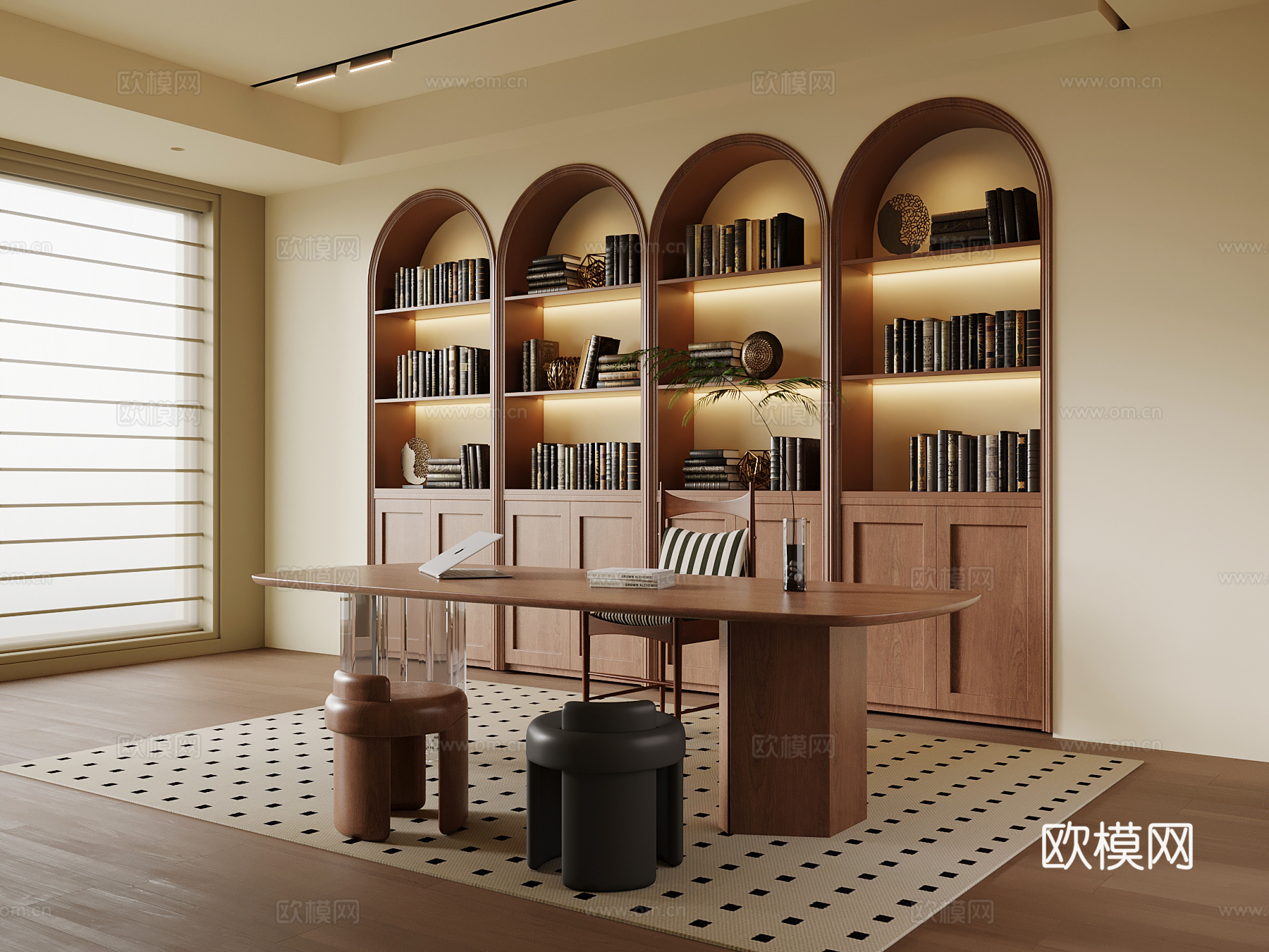 中古风书房su模型