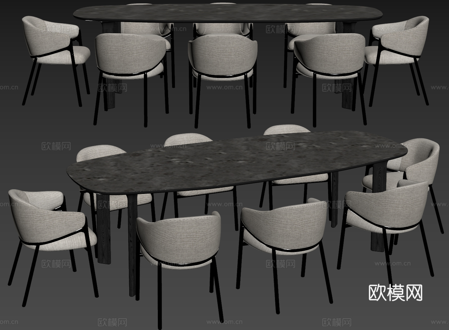 现代桌椅组合 餐桌组合 大理石餐桌 长桌 休闲桌椅su模型下载（渲染图2）