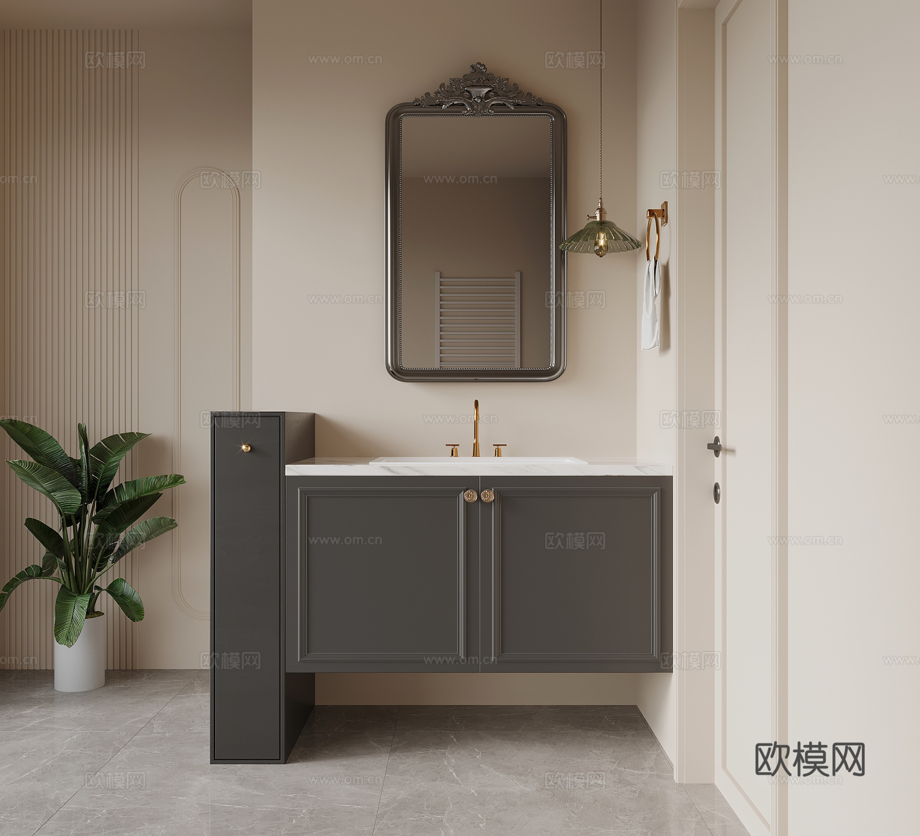 法式复古风浴室柜 洗手台su模型