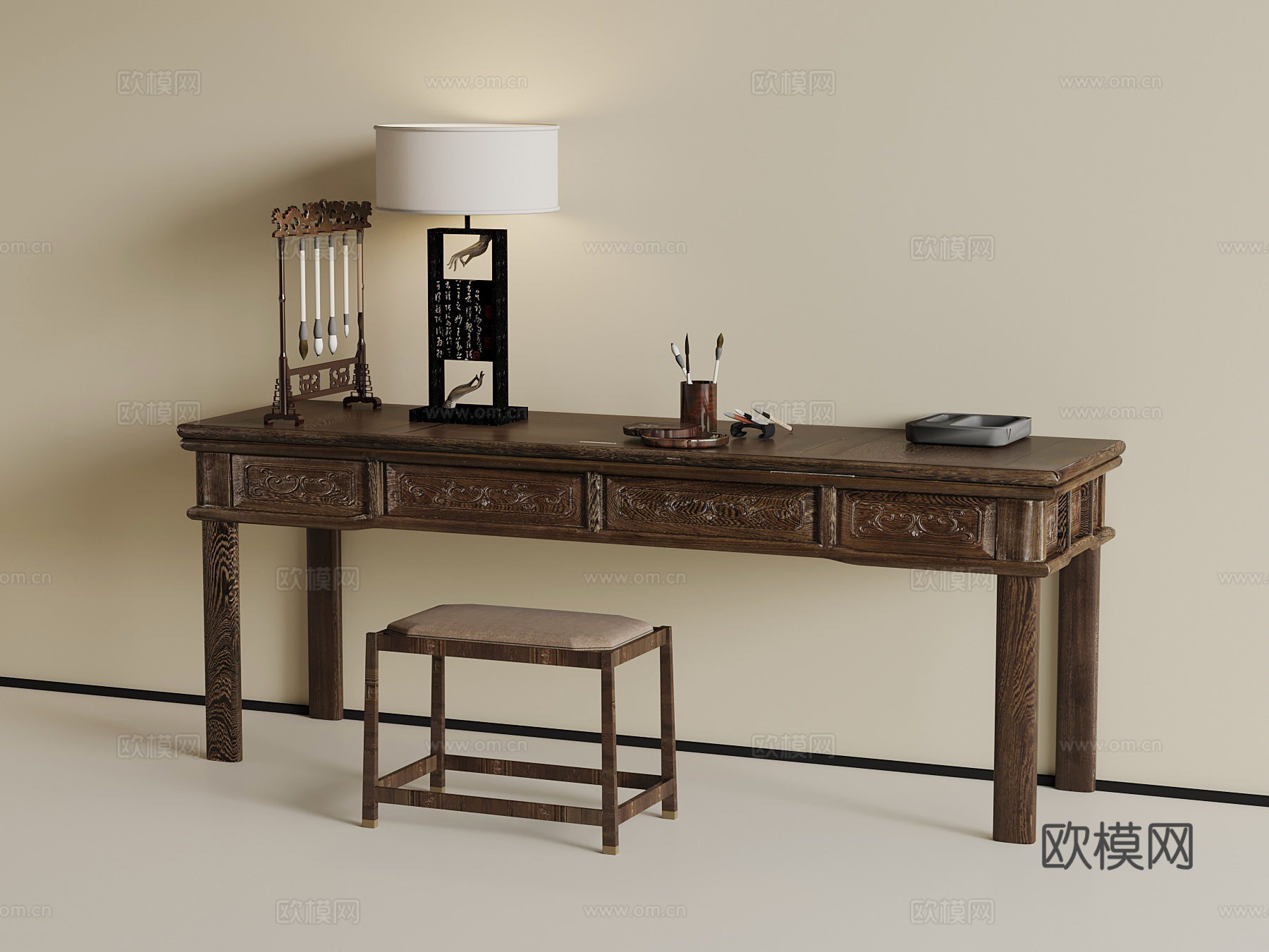 侘寂风书桌椅su模型