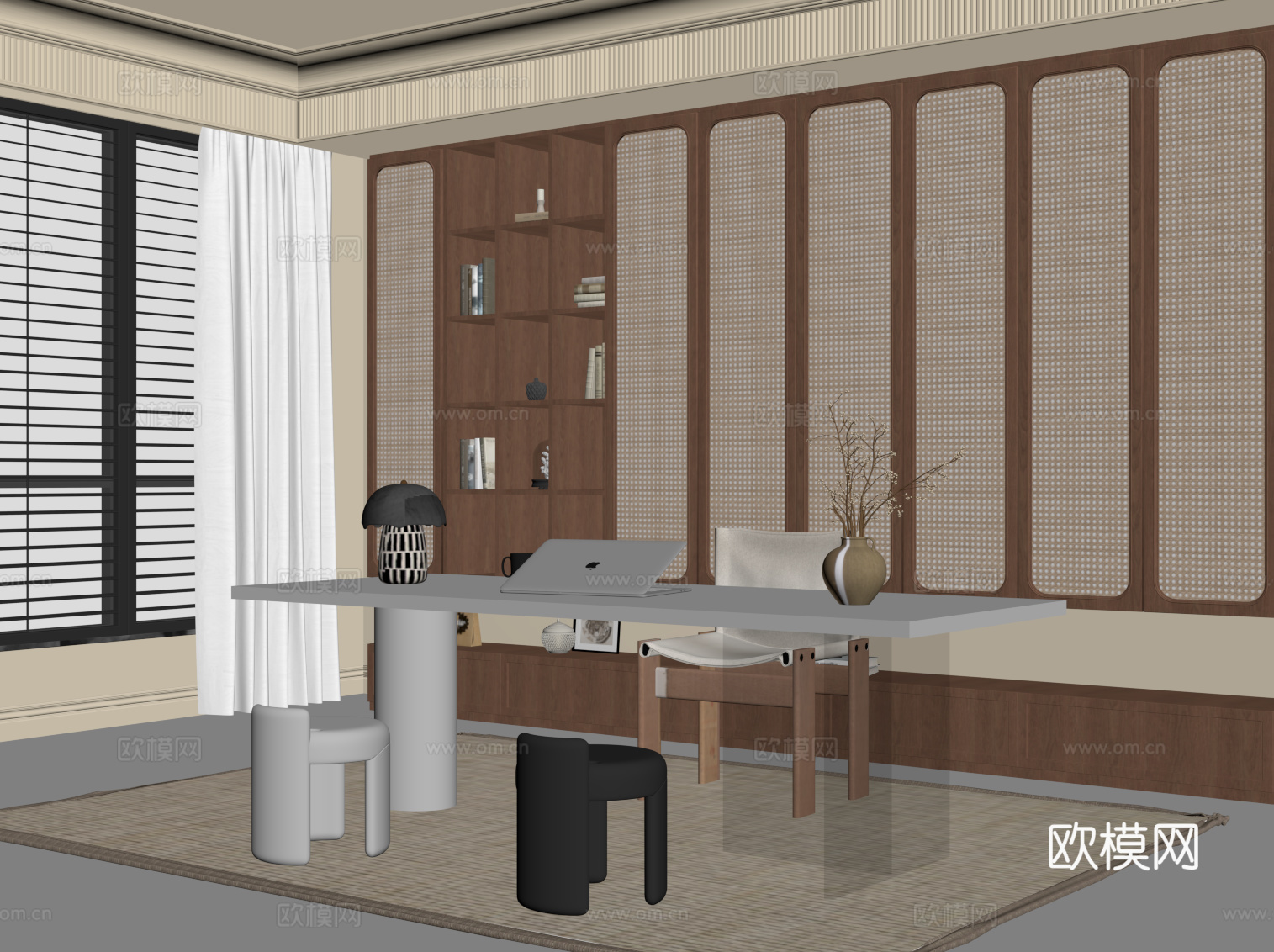 中古风书房su模型