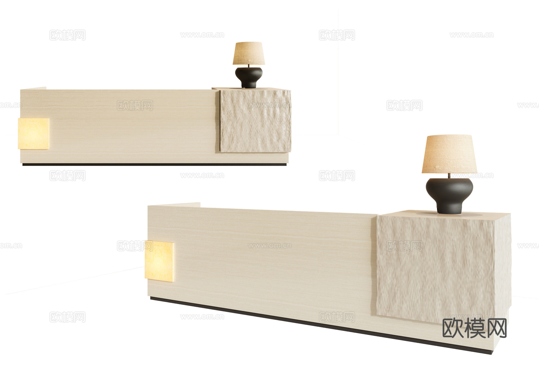 侘寂风前台 办公室前台 酒店前台 接待台 台灯 服务台su模型