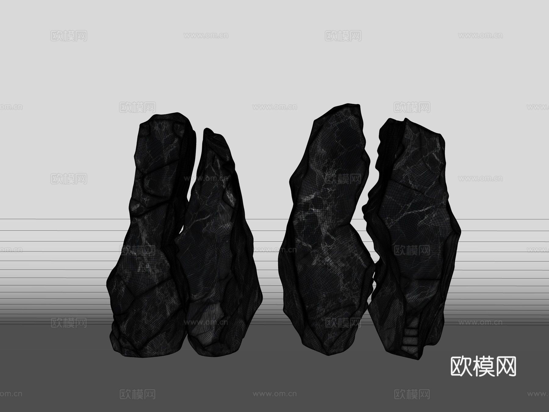 景观石头 景观置石 劈开石头 入口景石 造型石头 裂缝景观石su模型