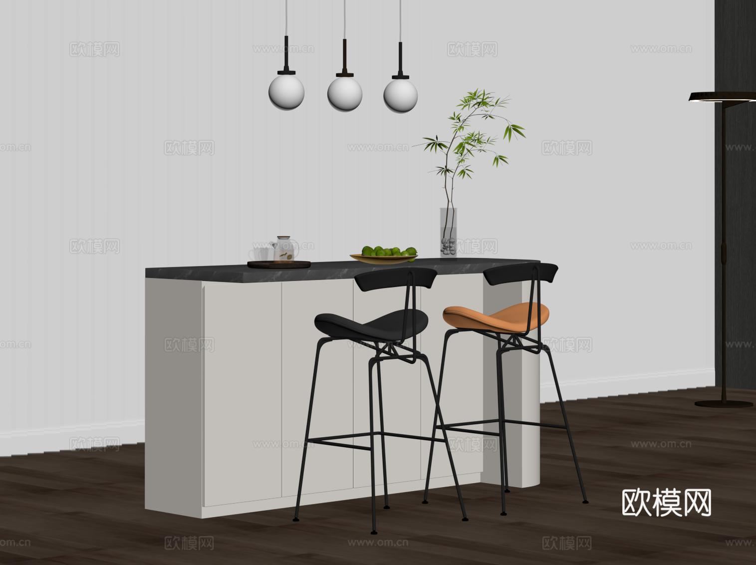 现代吧台 水吧台 吧椅su模型