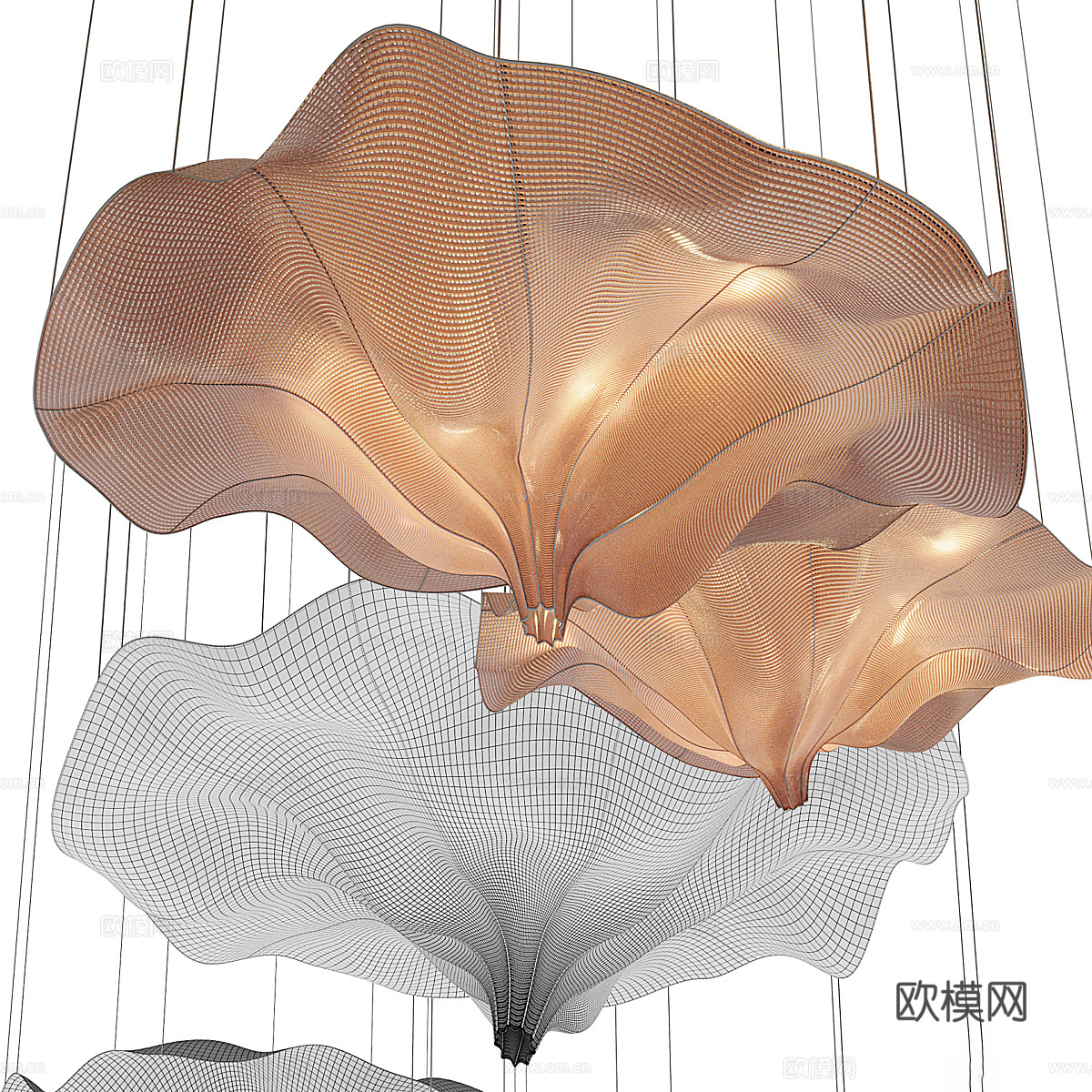 新中式轻奢金属网装饰吊灯3d模型下载（渲染图6）