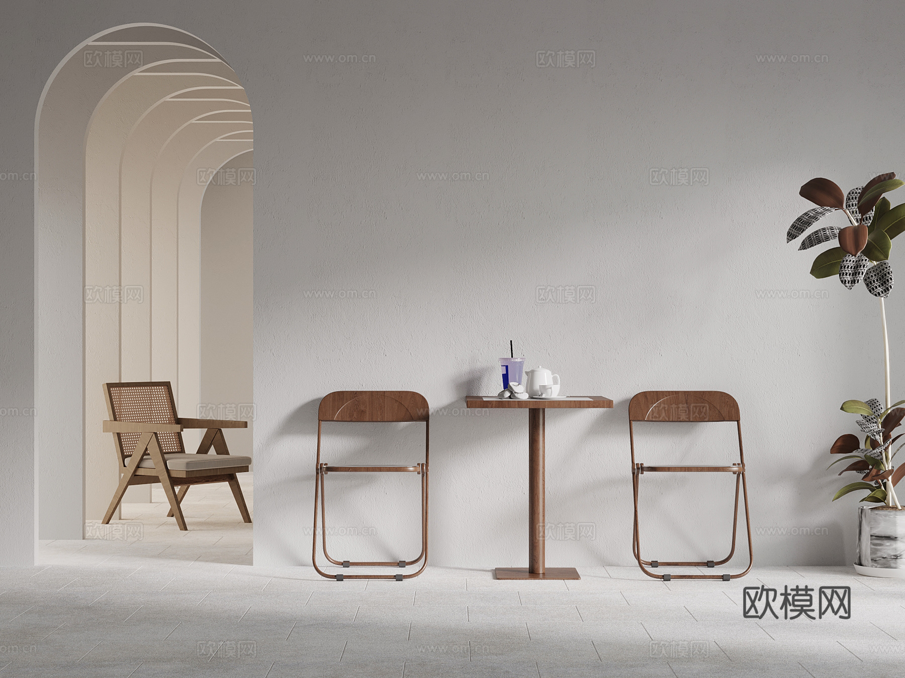 中古风休闲桌椅3d模型