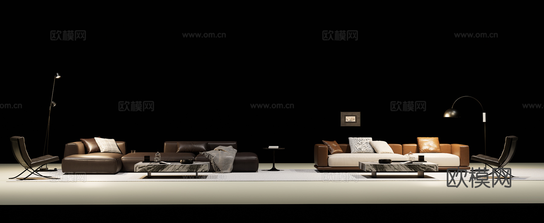 现代意式三人沙发 现代意式沙发 落地灯 画su模型