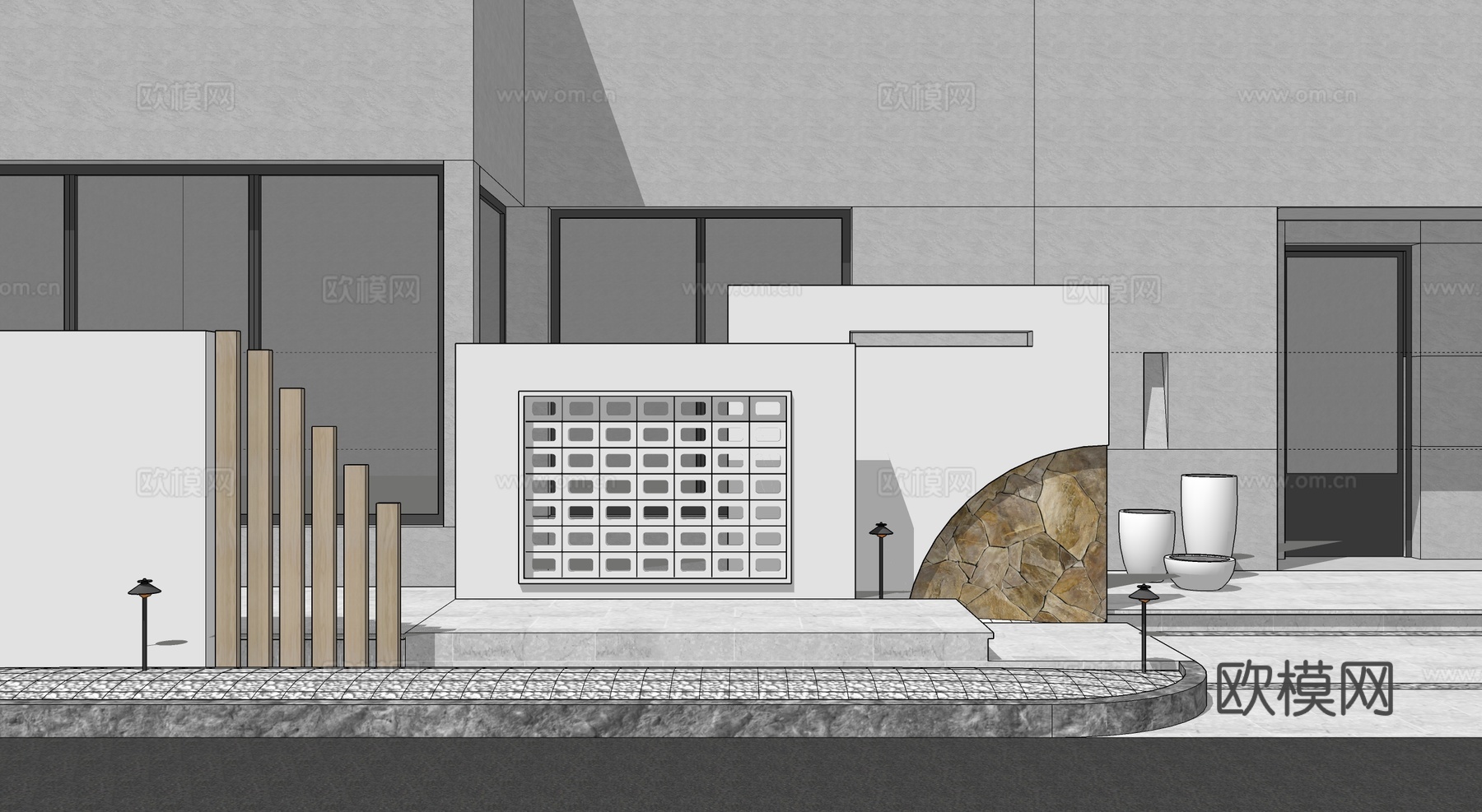 现代庭院造型景墙 入户景墙su模型