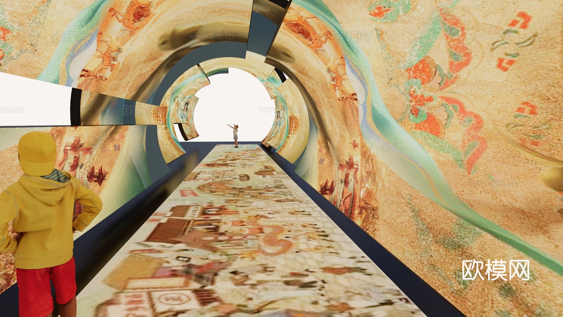 长廊 中式 博物馆 展厅 大唐 壁画 艺术 古风 工装 模型su模型