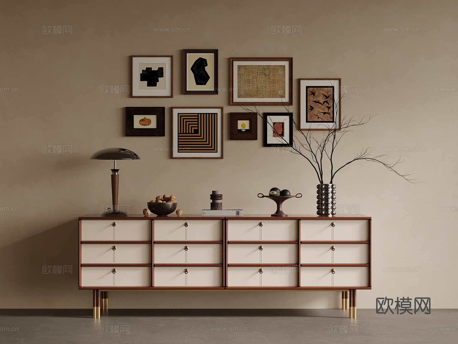 中古风边柜su模型