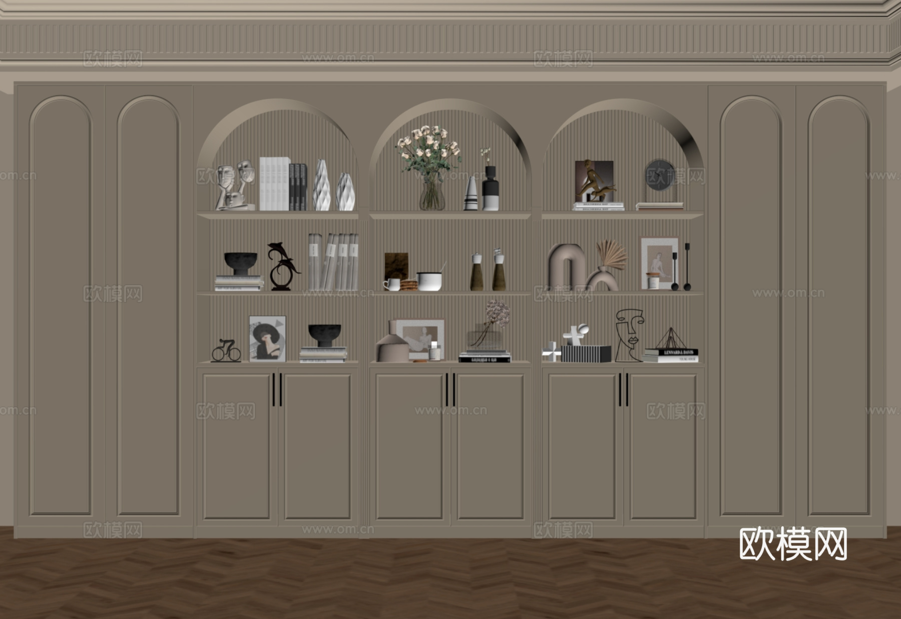 法式奶油风书柜su模型
