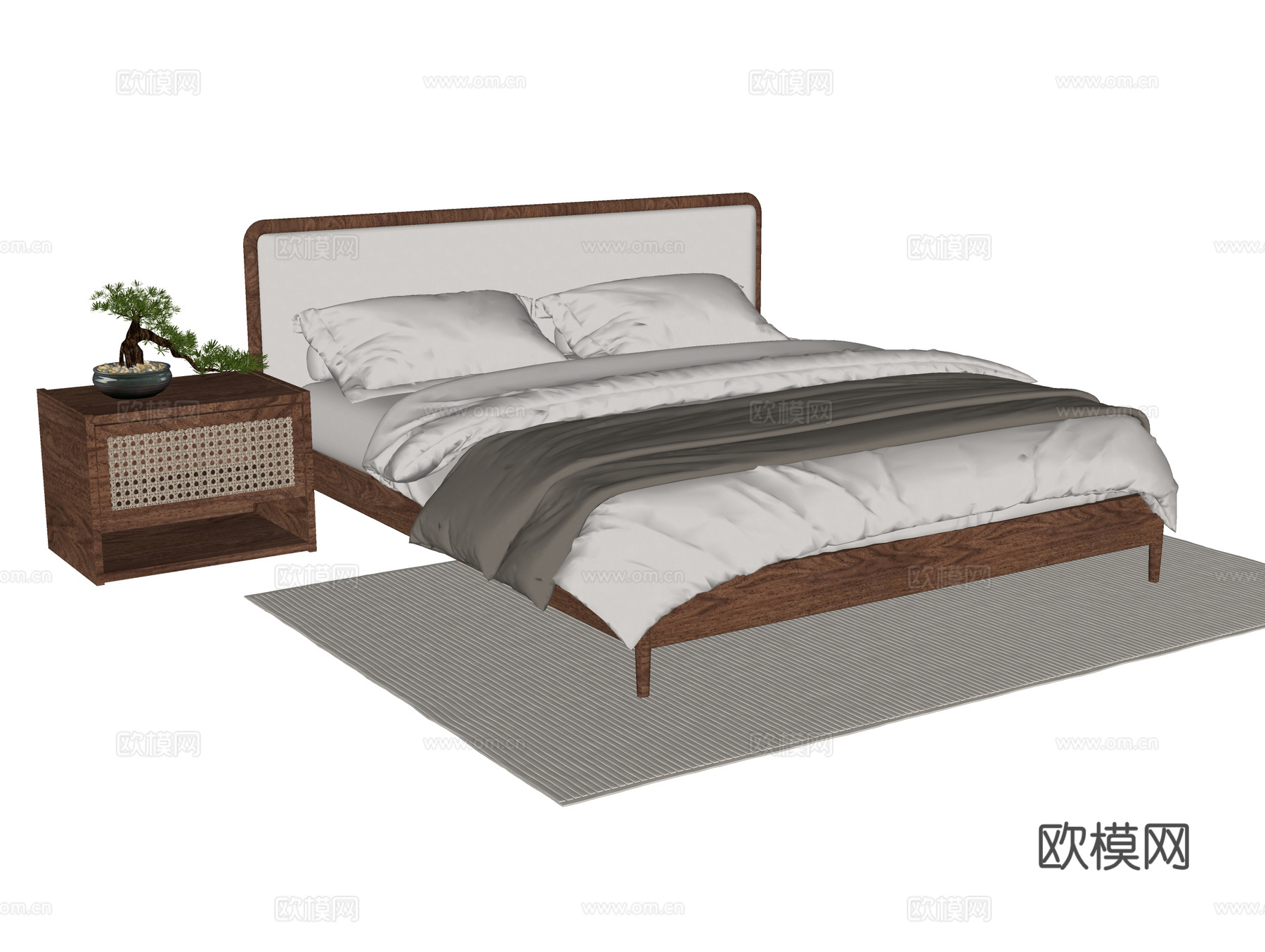 现代单人床 双人床 床头柜su模型