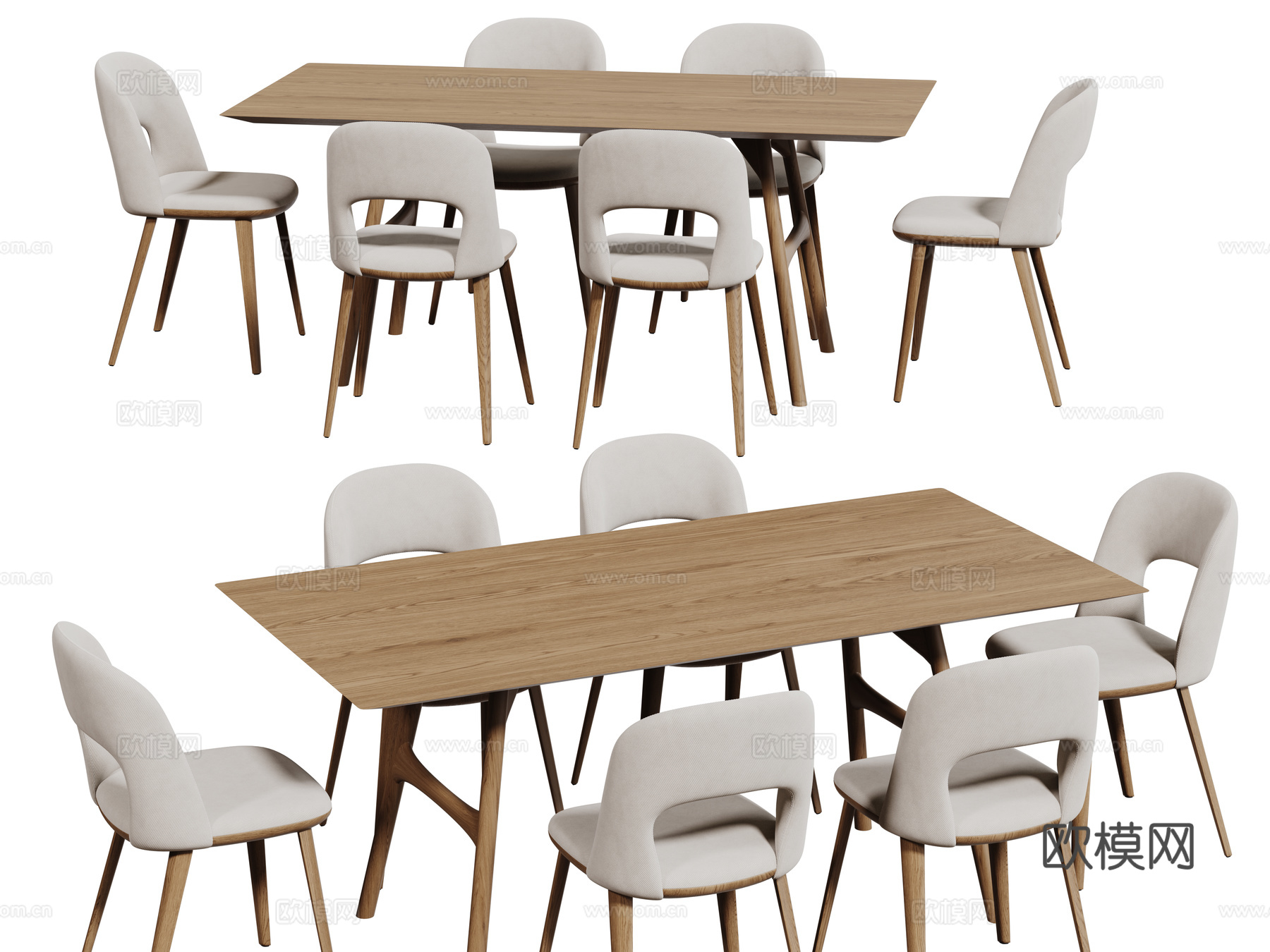 现代桌椅组合 餐桌组合 木纹桌椅 长桌 休闲桌椅su模型