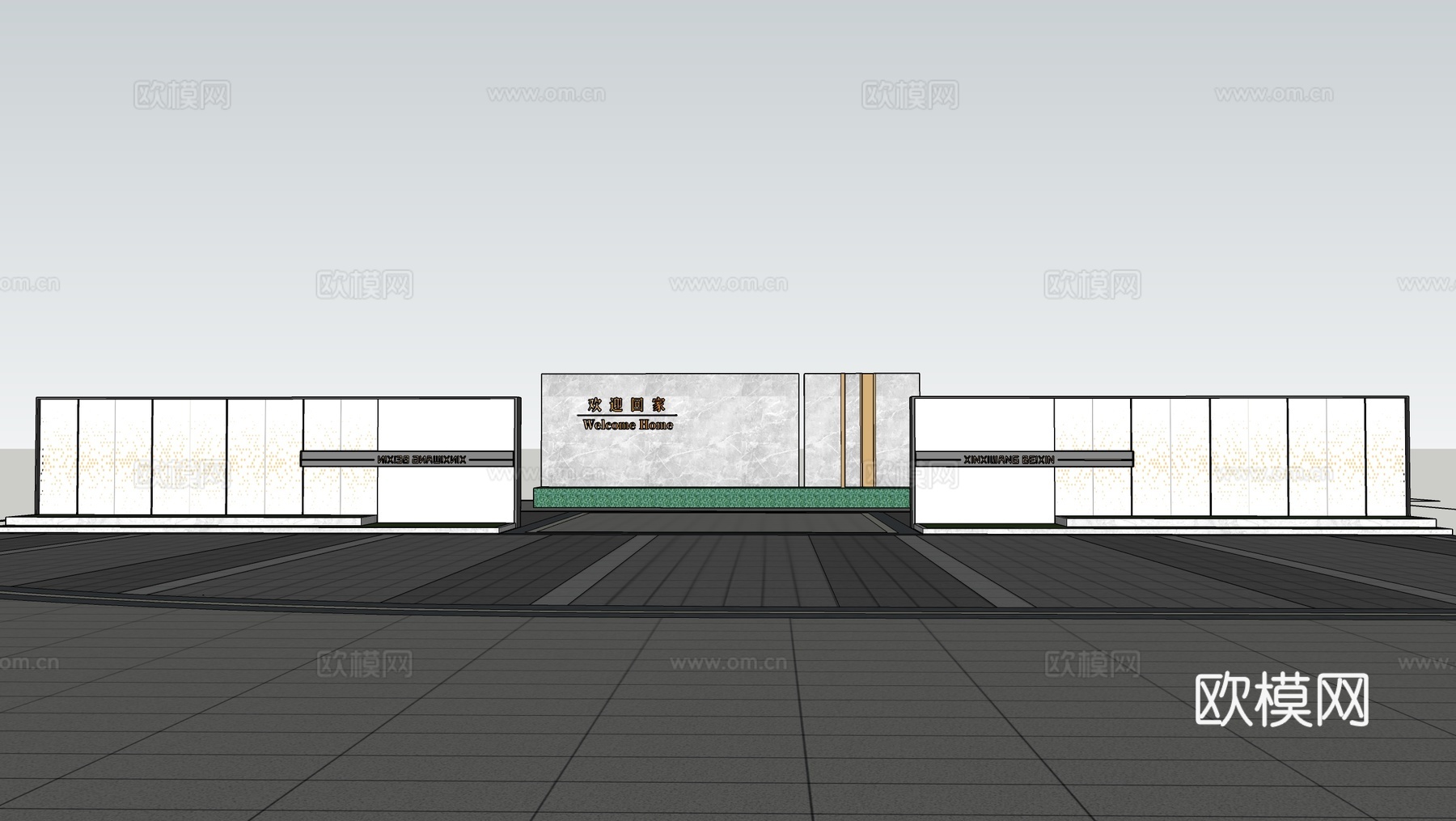 现代小区景观景墙 直线 入口景墙su模型