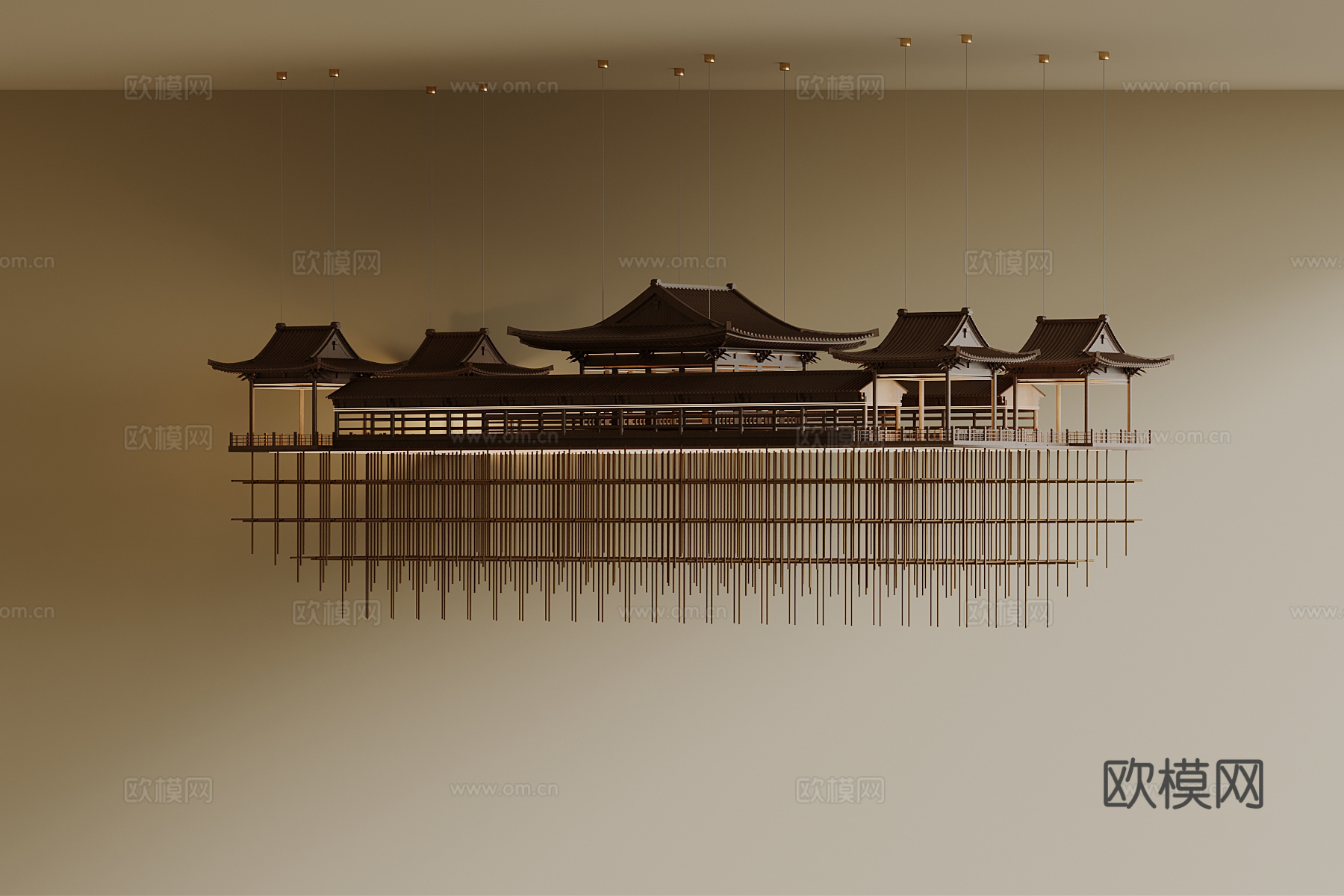 新中式吊灯su模型下载（渲染图1）