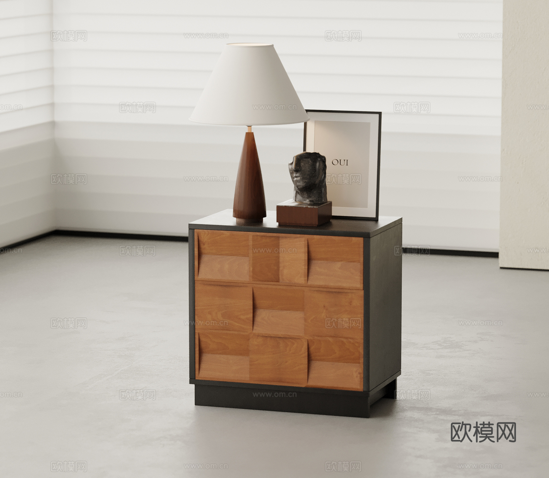 中古风床头柜 边柜su模型