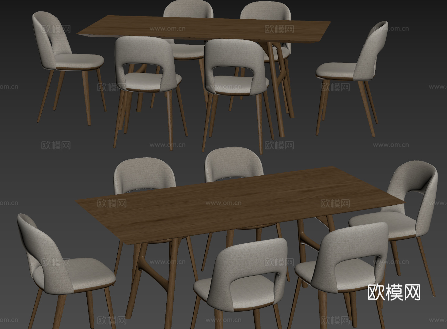 现代桌椅组合 餐桌组合 木纹桌椅 长桌 休闲桌椅su模型