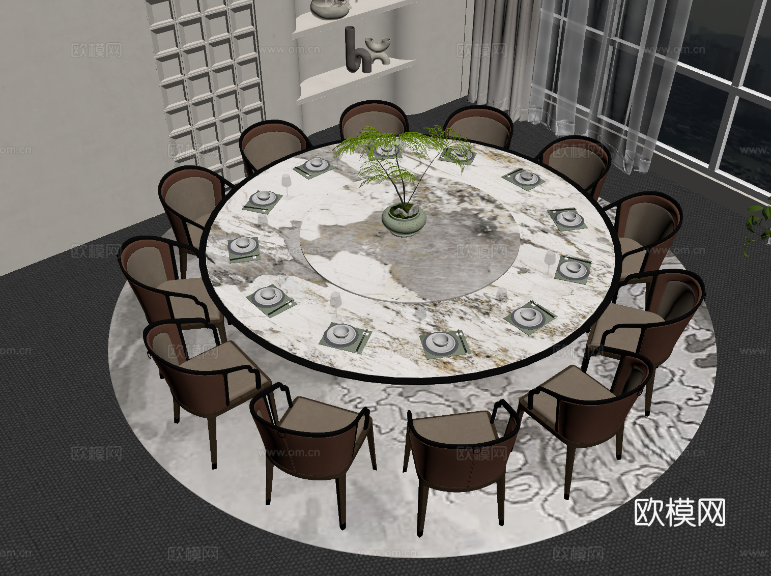 新中式餐桌椅su模型