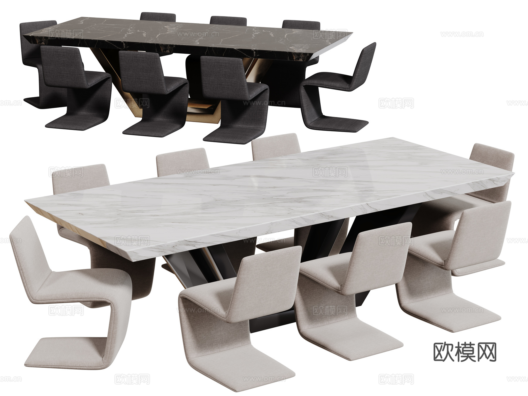 现代桌椅组合 餐桌组合 大理石餐桌 长桌 休闲桌椅su模型