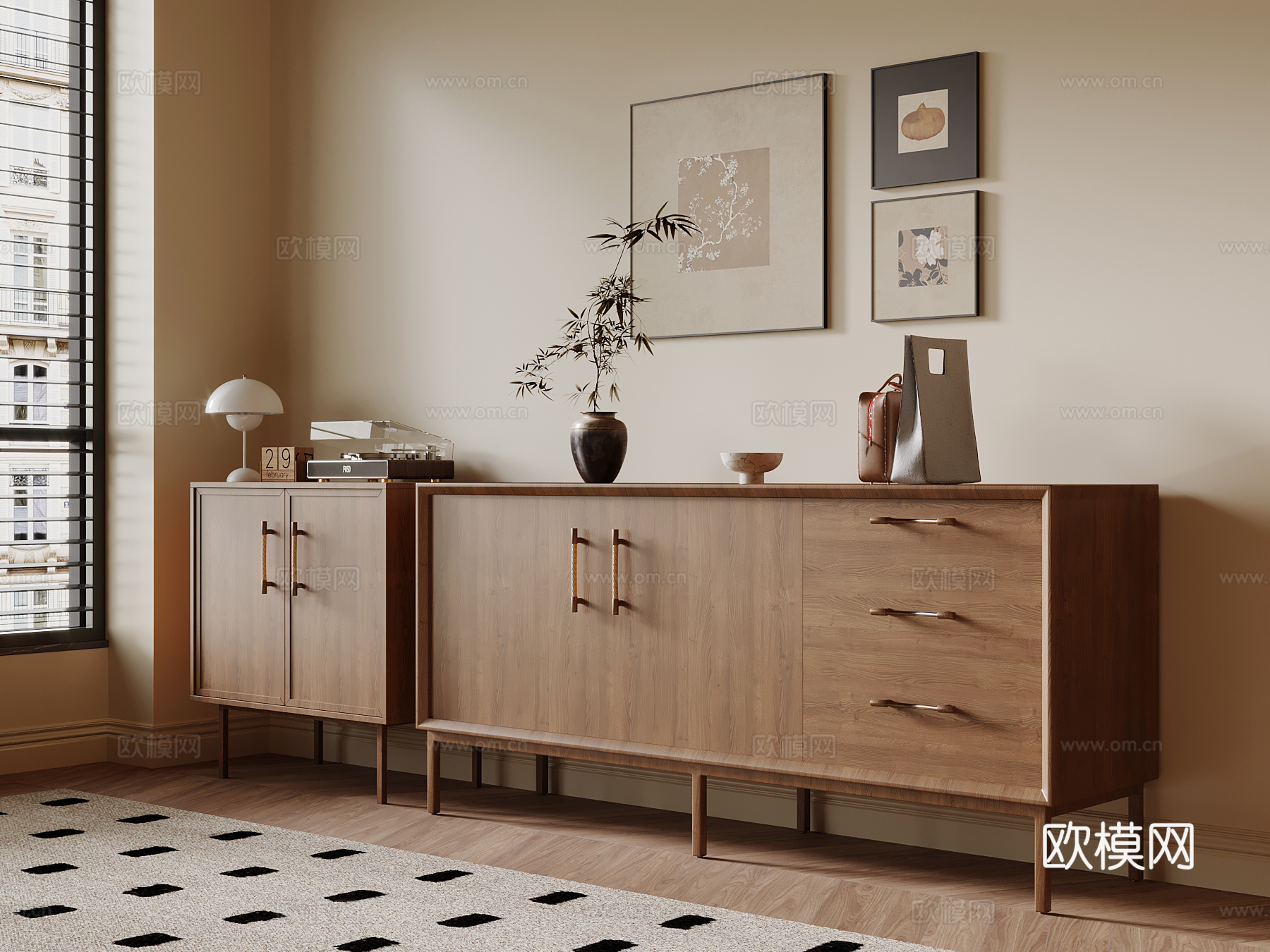 中古风边柜su模型