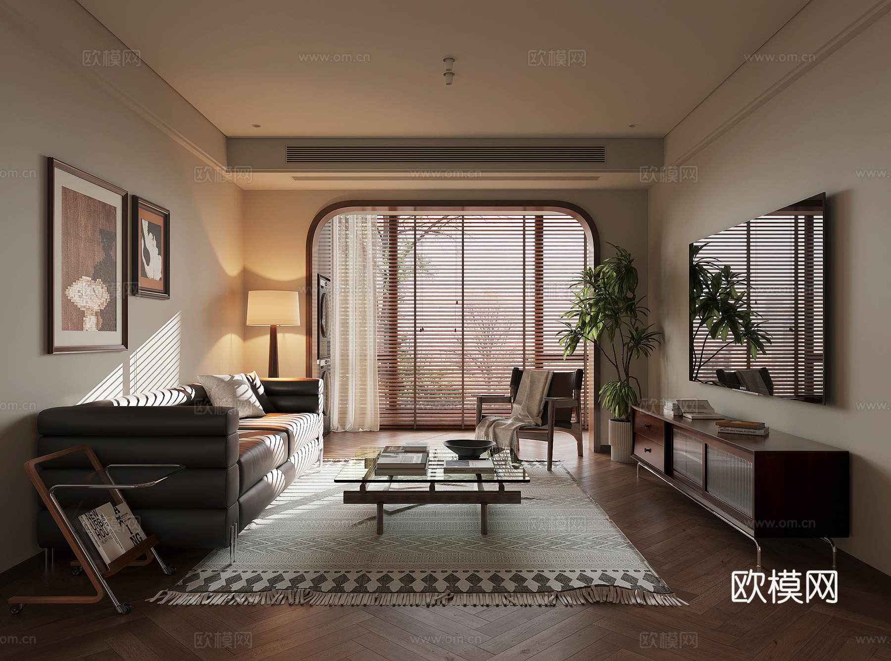 现代中古风客厅su模型