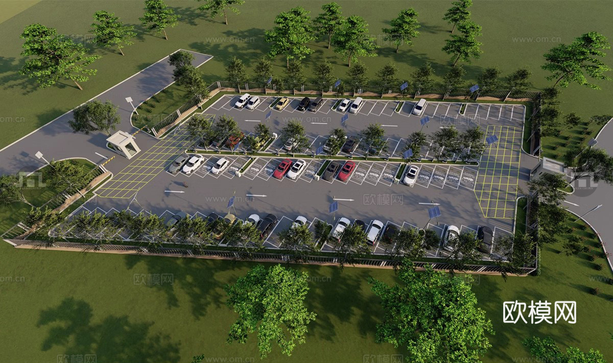 现代生态停车场 户外停车场 景区停车场su模型