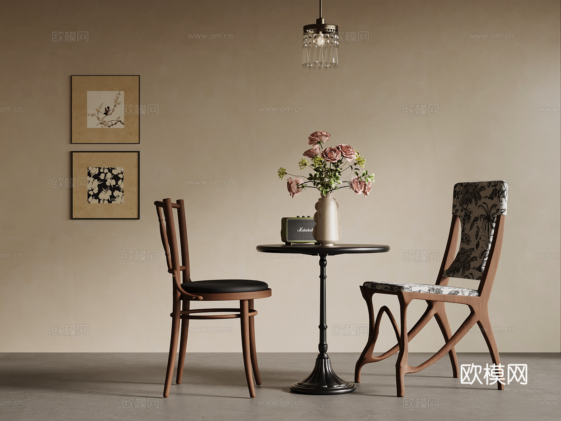 中古风洽谈桌椅su模型