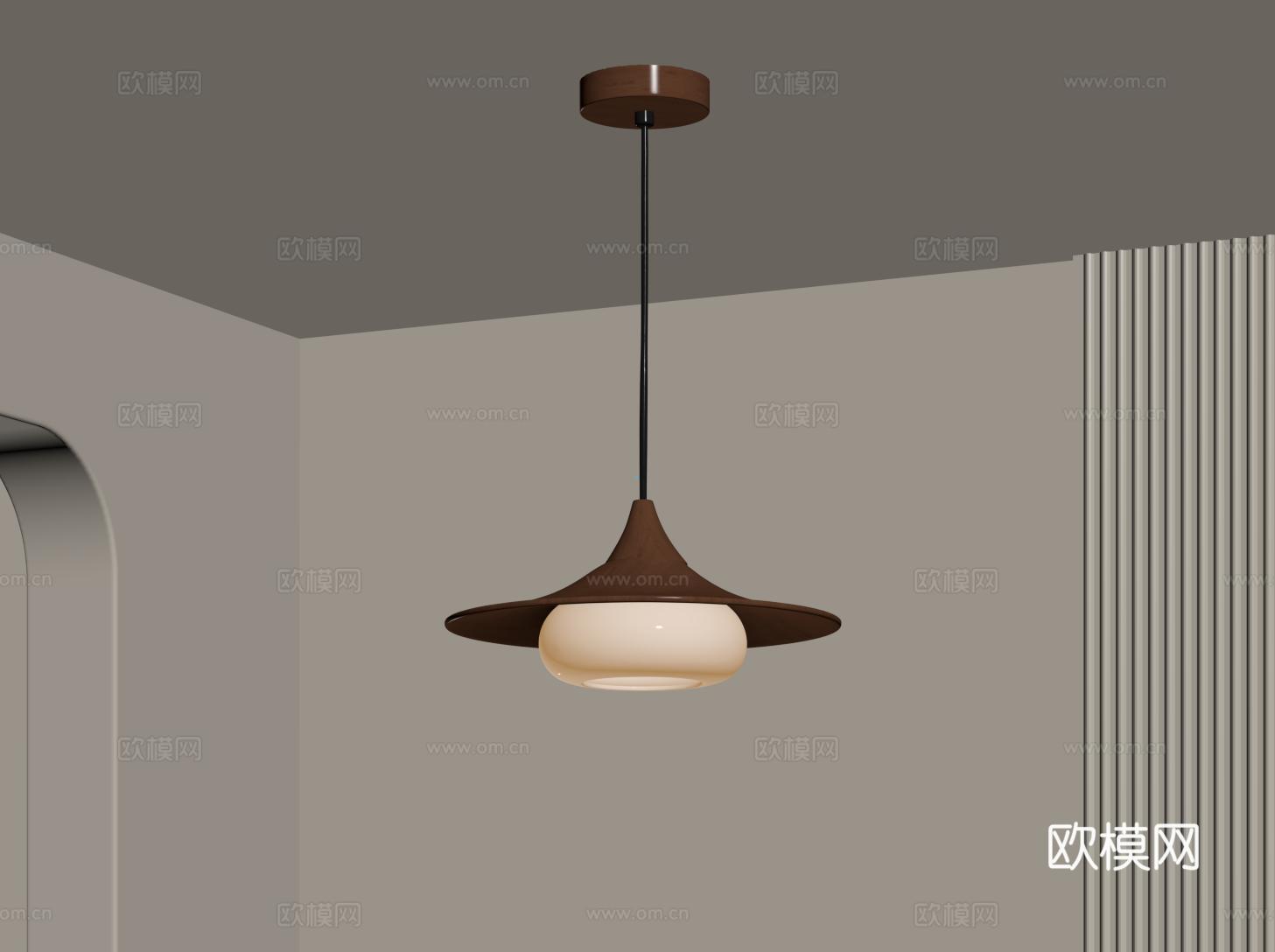 中古餐厅吊灯 侘寂吧台吊灯 喇叭飞碟吊灯 床头吊灯su模型