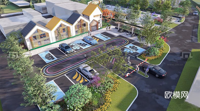 现代生态停车场 户外停车场 景区停车场su模型