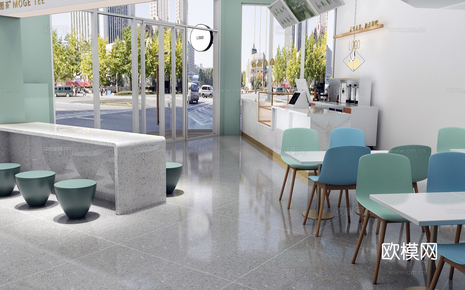 咖啡店 奶茶店 最新全套施工图 效果图合集cad施工图