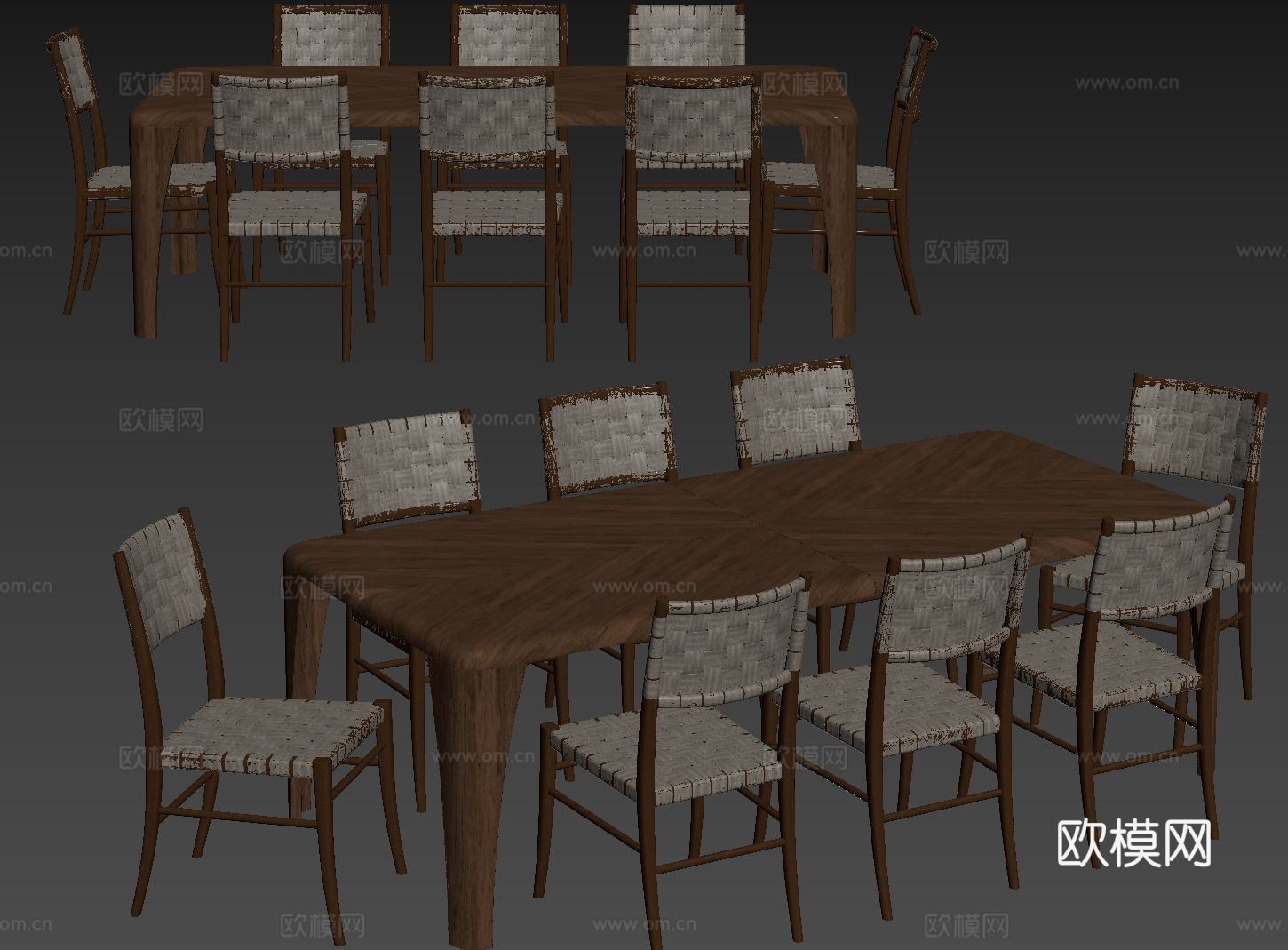 中古桌椅组合 餐桌组合 餐桌 长桌 休闲桌椅su模型