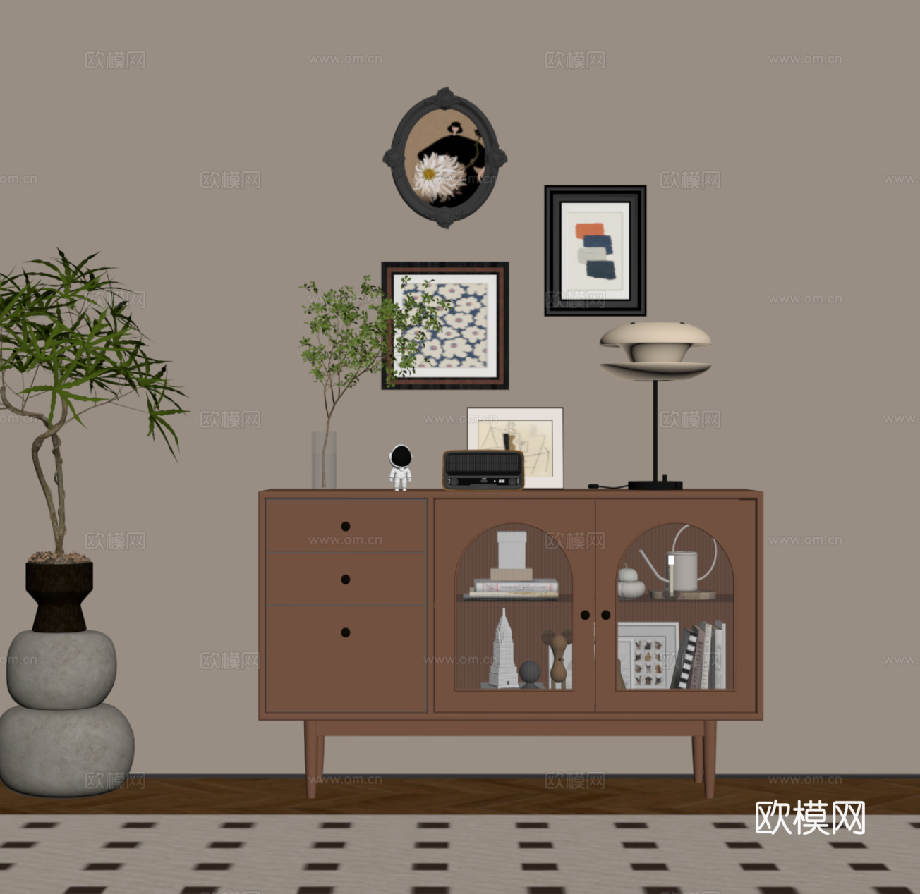 中古风玄关柜 边柜su模型