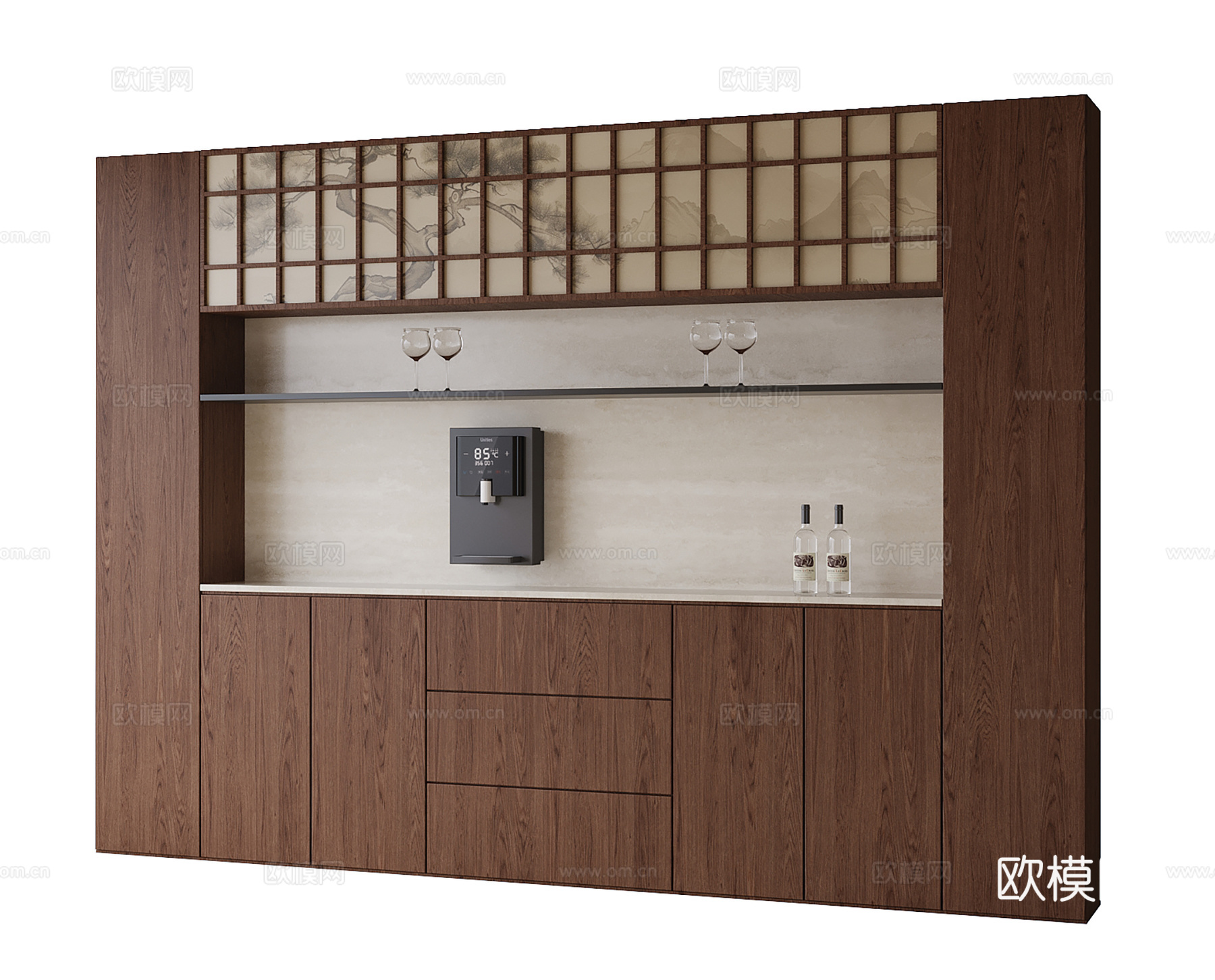 现代酒柜 餐边柜su模型下载（渲染图1）