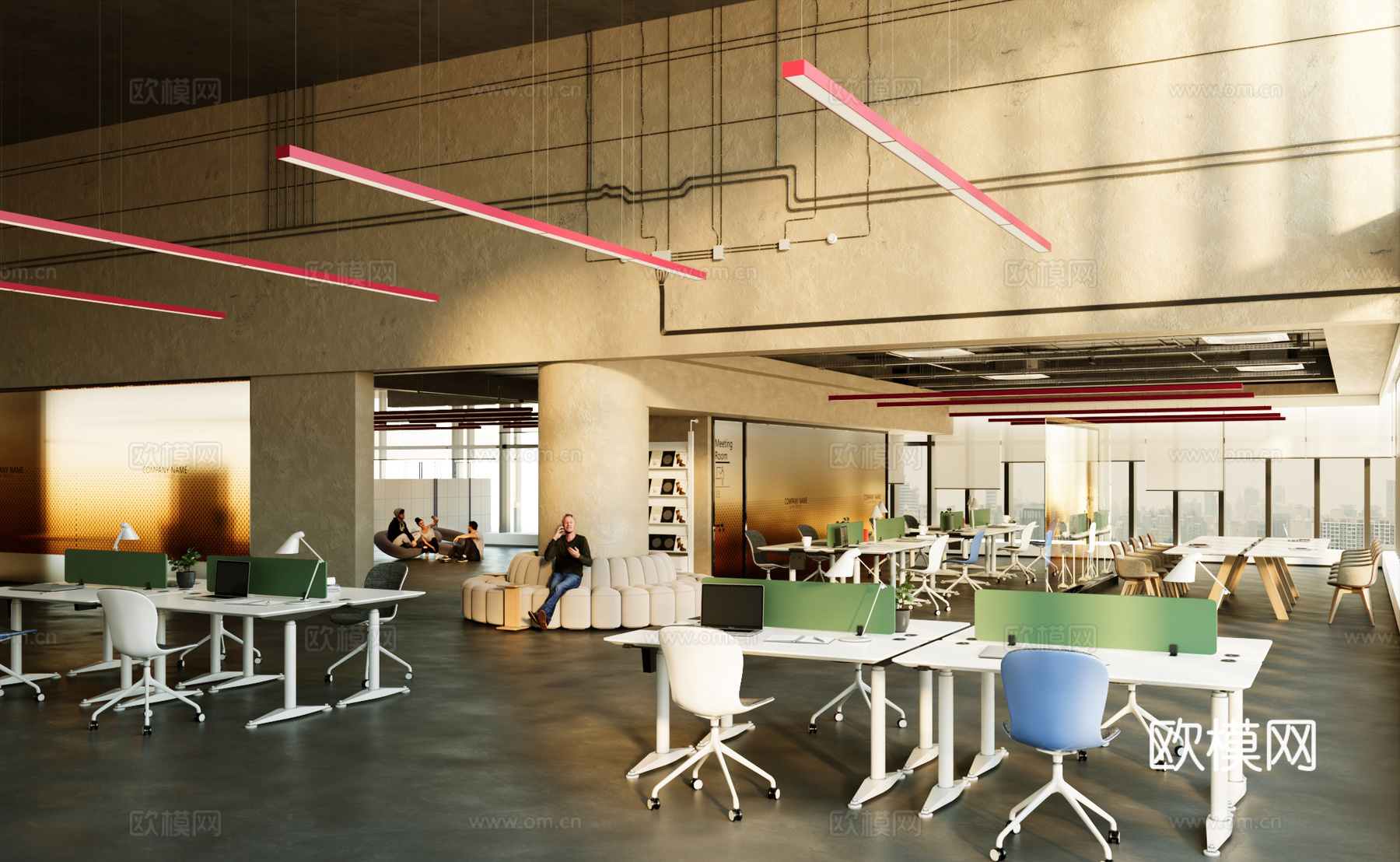 工业风现代敞开办公3d模型下载