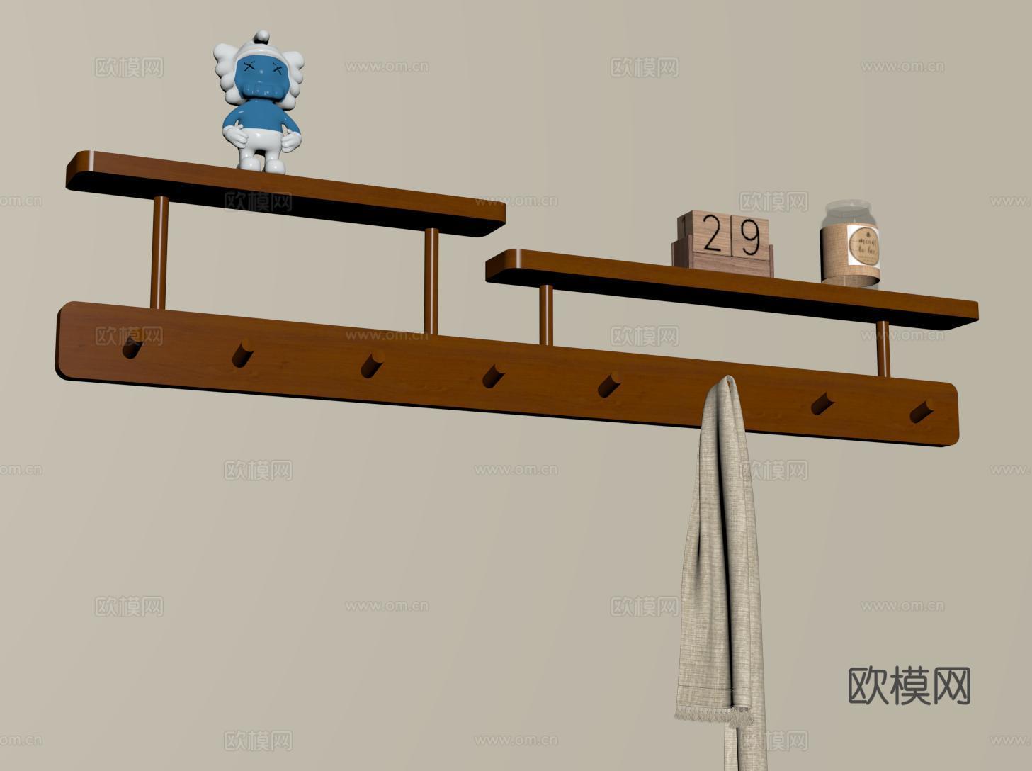 中古挂衣钩 壁挂衣帽架 现代挂衣架 收纳置物架 实木挂钩su模型su模型