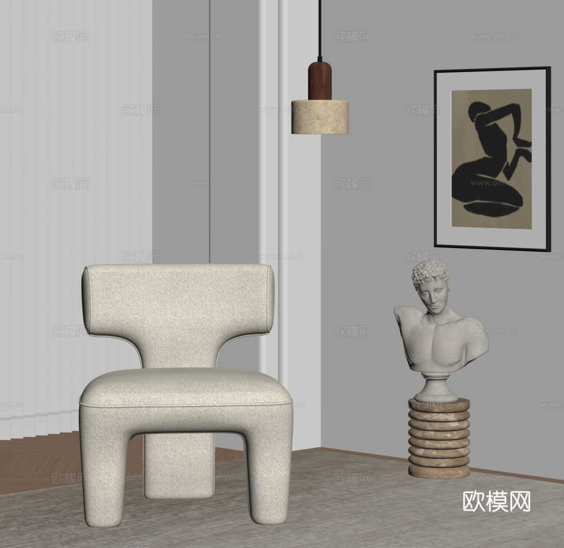 现代奶油风休闲椅 雕塑摆件su模型