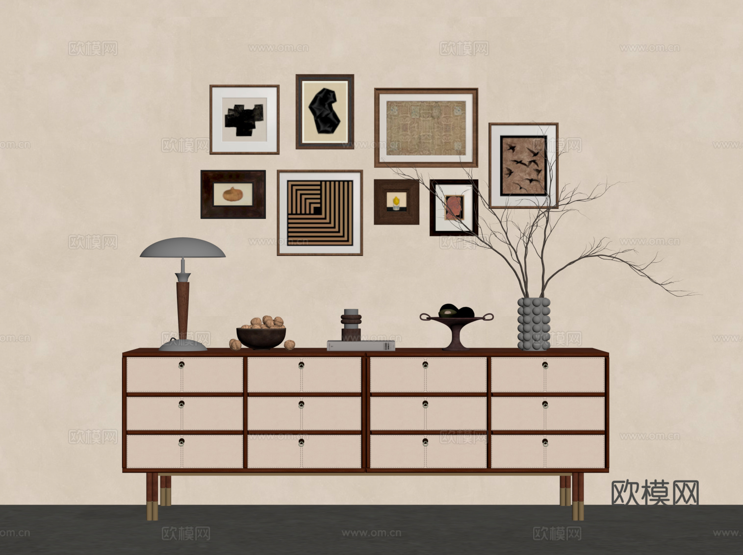 中古风边柜su模型