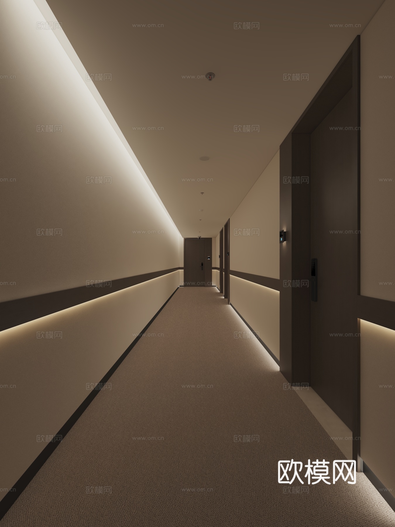 现代亚朵酒店客房过道3d模型下载