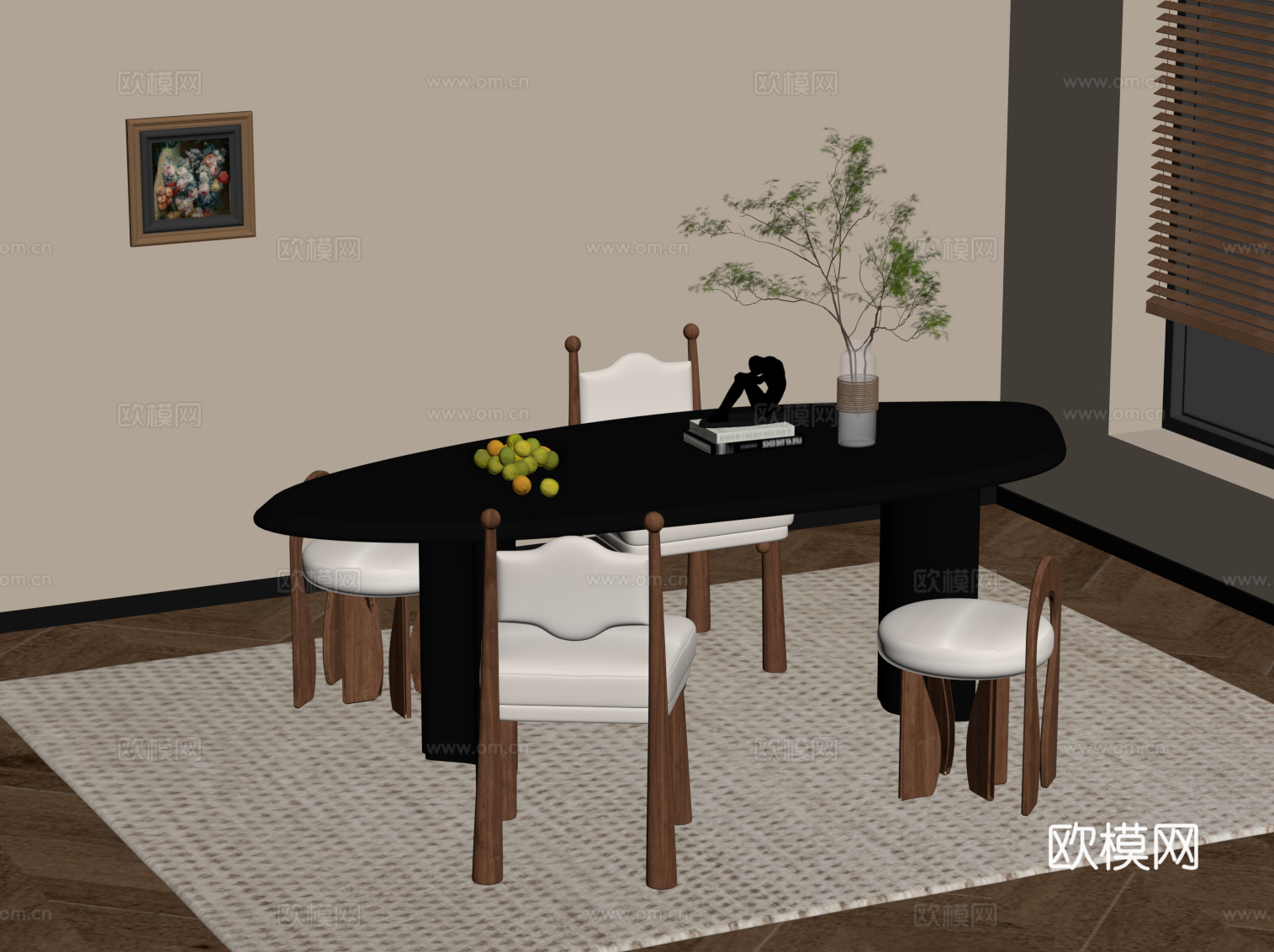 法式复古风餐桌椅su模型