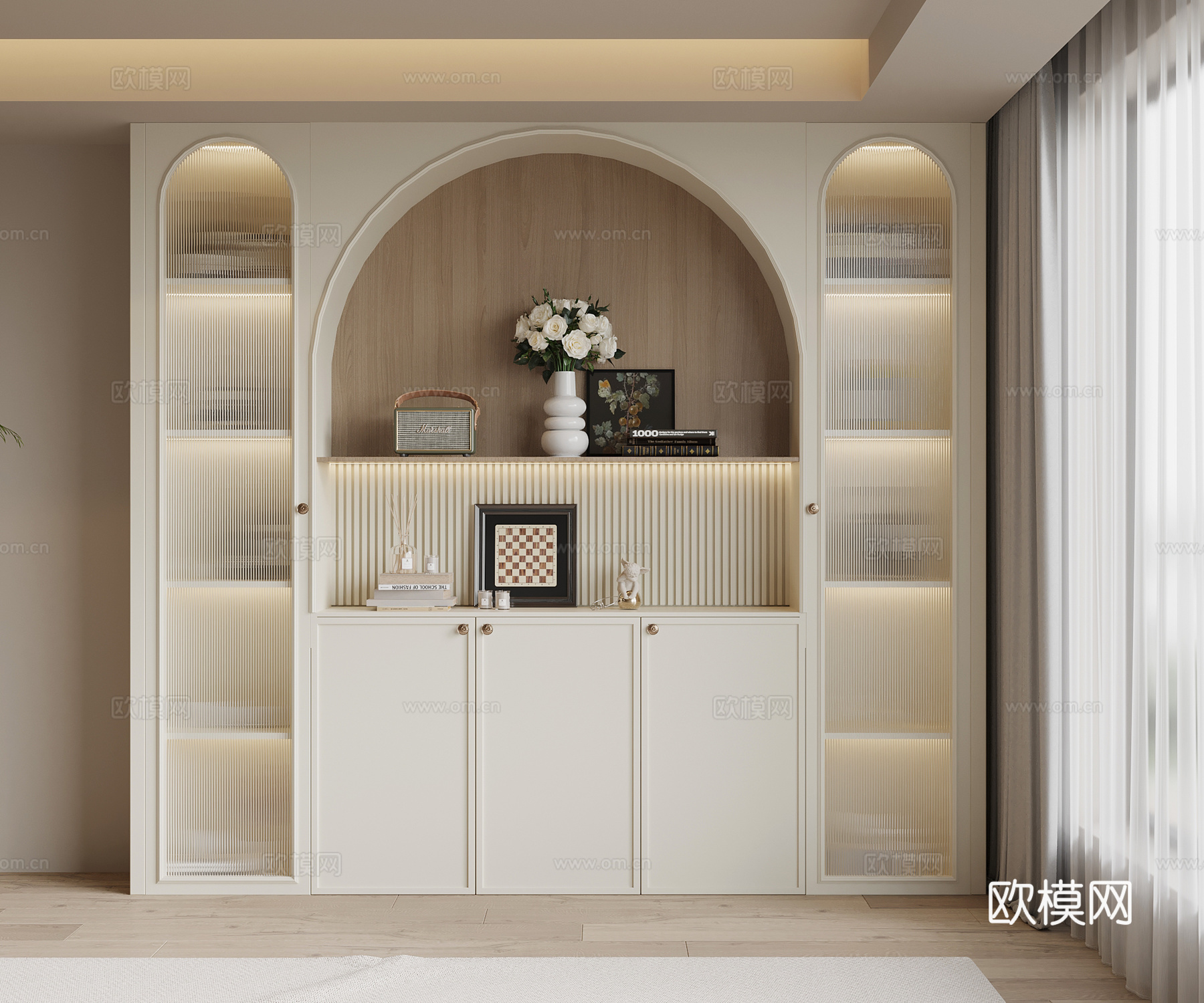 法式奶油风酒柜 餐边柜su模型