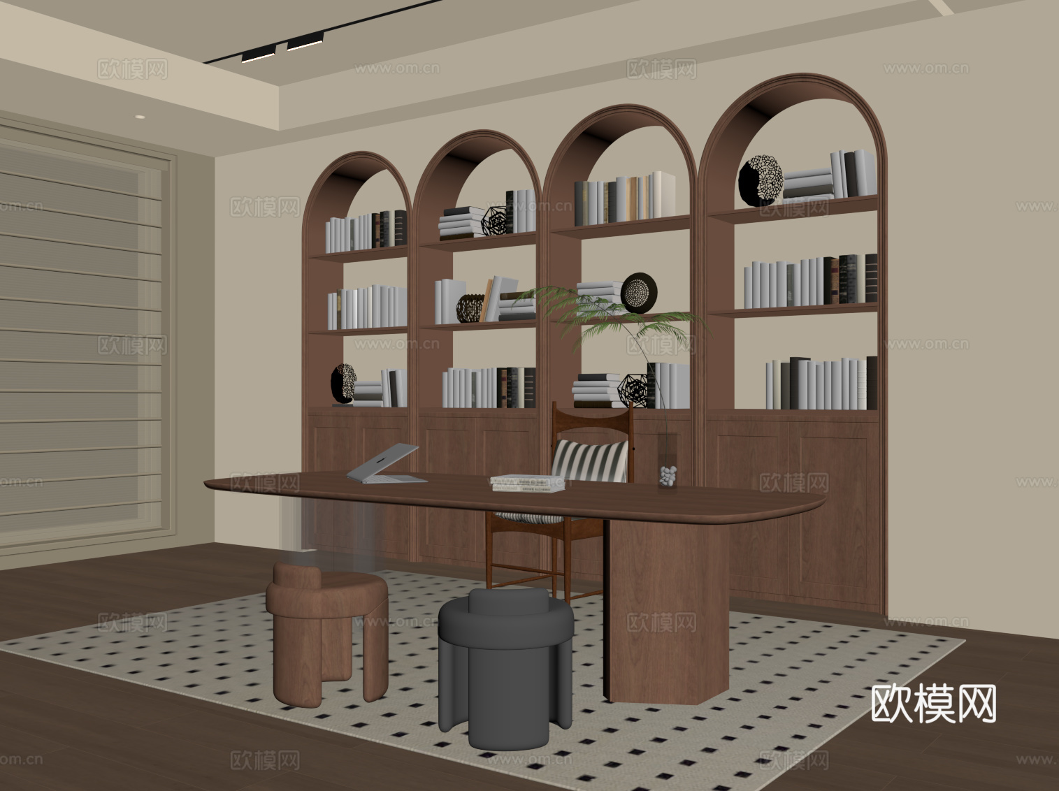 中古风书房su模型