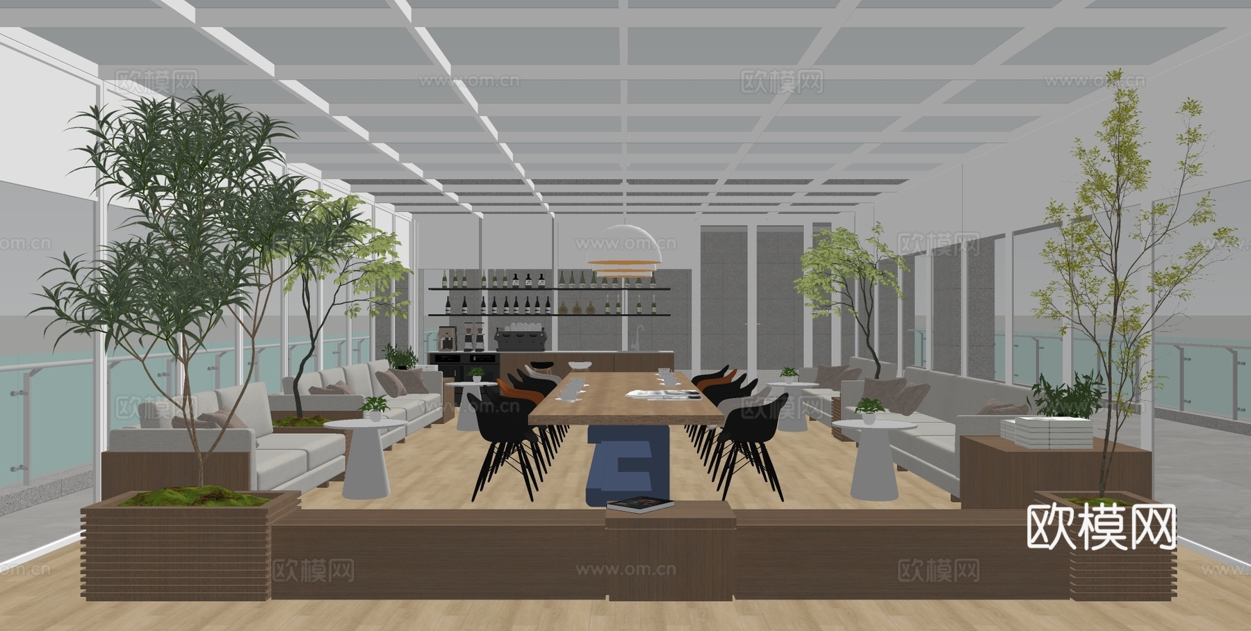 阳光房 休息室 会议桌su模型