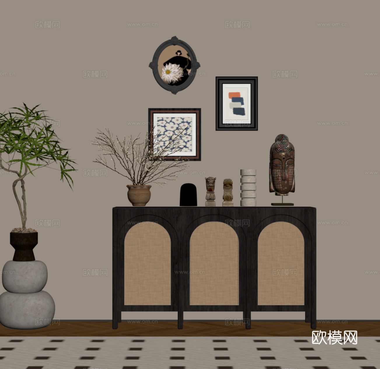 法式复古风玄关柜 边柜su模型