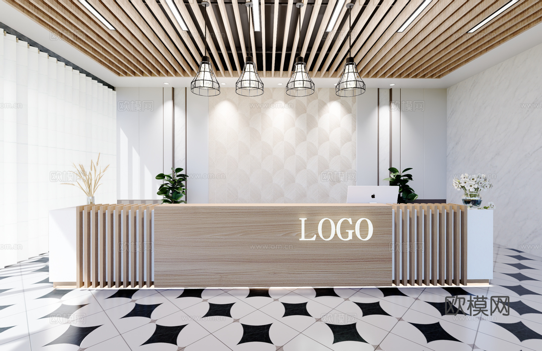0038现代简约办公室前台接待台su模型