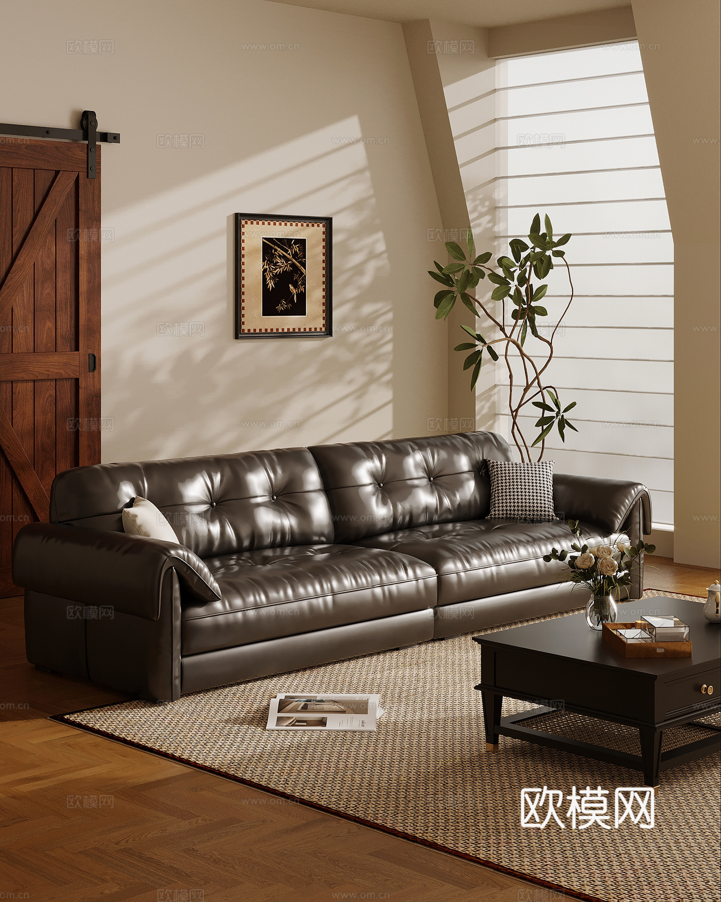 法式复古风多人沙发 直排沙发su模型