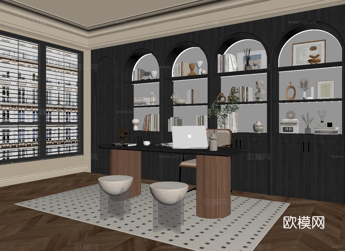 法式中古风书房su模型