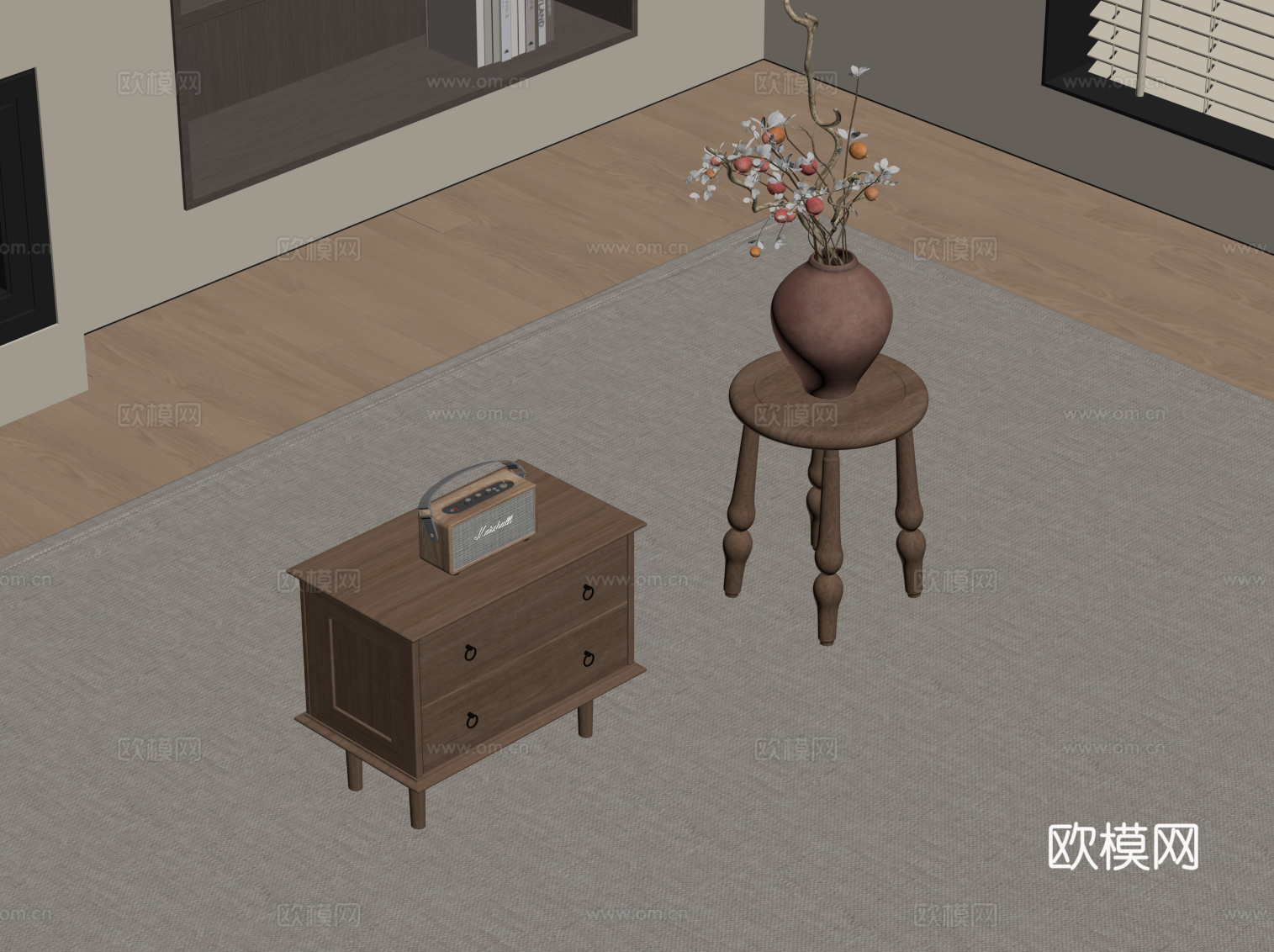 中古风床头柜 边几su模型